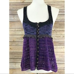 Free People Sequins Crochet Knit Sweater Vest